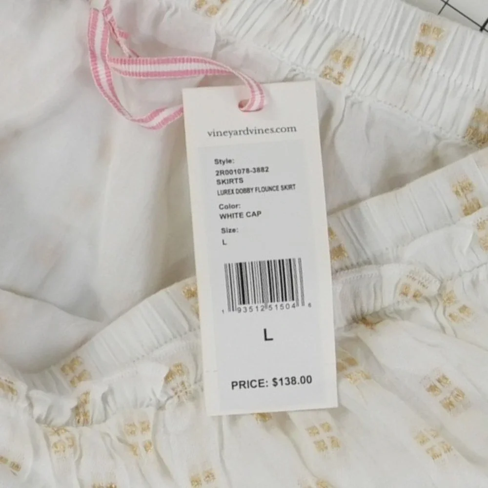 Vineyard Vines Flounce Tiered Skirt Women's‎ Size Large White Gold Metallic Mini